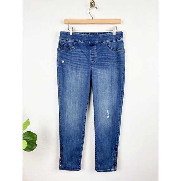 Chico's Jegging Ankle Snap Up Side Detail Pull On Stretch Jeans Sz 1 (US 8) - Picture 1 of 8